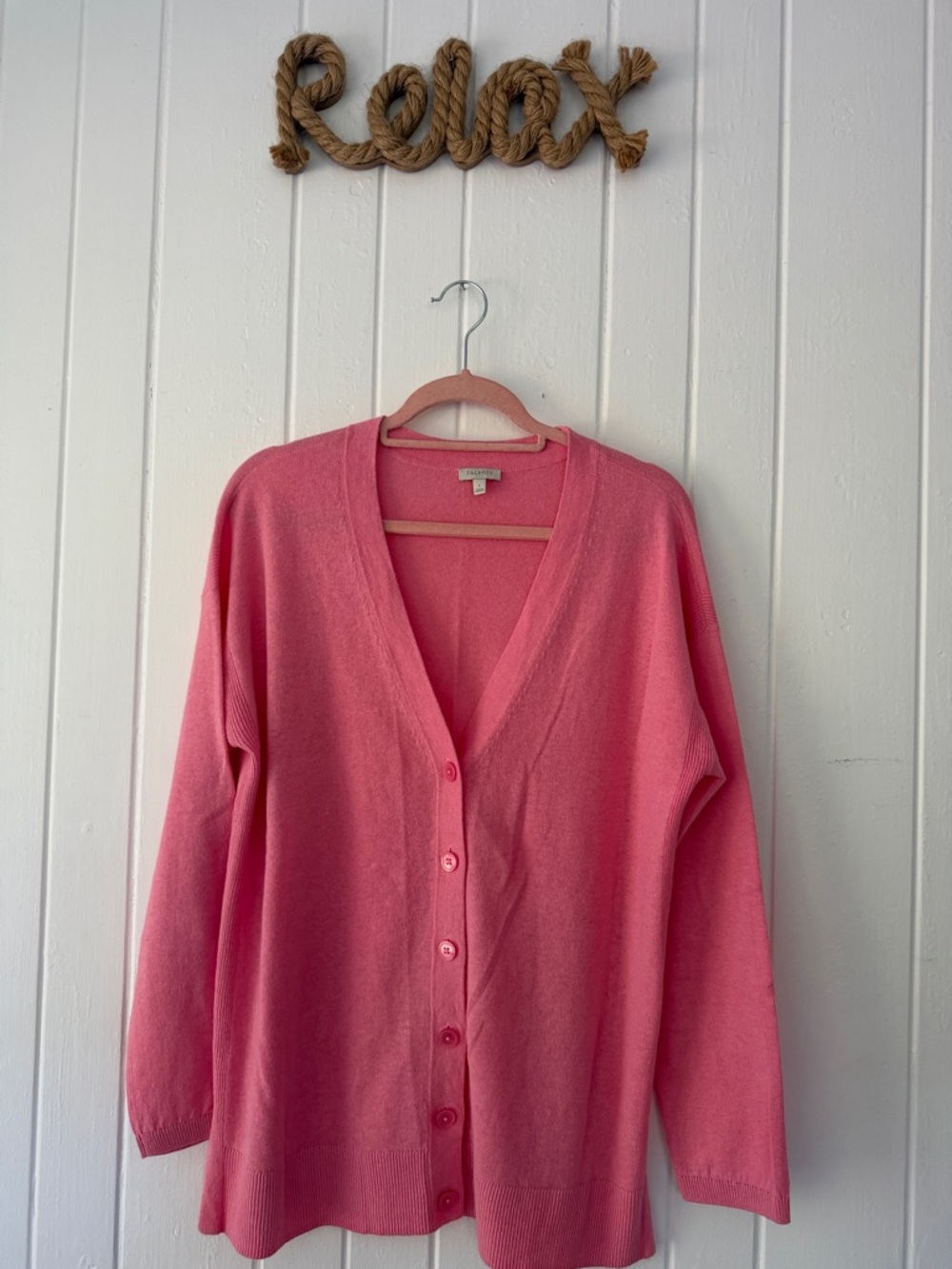 Talbots Women's Pink Button-Front V-Neck Linen Sweater Cardigan Large NWOT